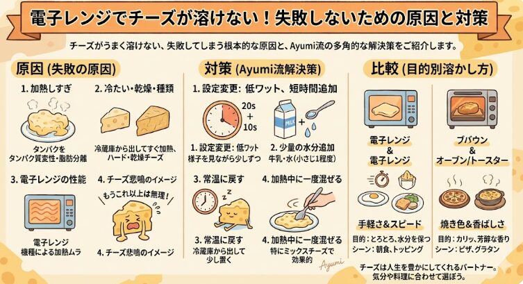 電子レンジでチーズが溶けない！失敗しないための原因と対策